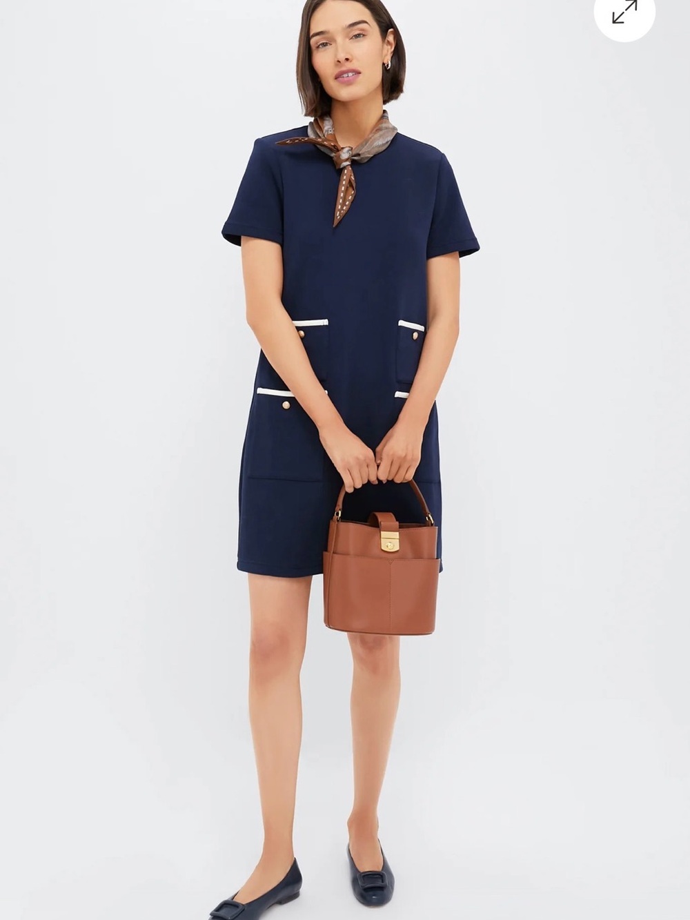 Tuckernuck, Navy Short-Sleeve Shift Dress with Pocket Trim Francois sz XS, NWT